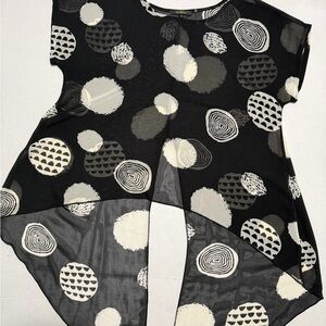 radzoli sheer black&white ss blouse shirt w/long back, women's medium #1395